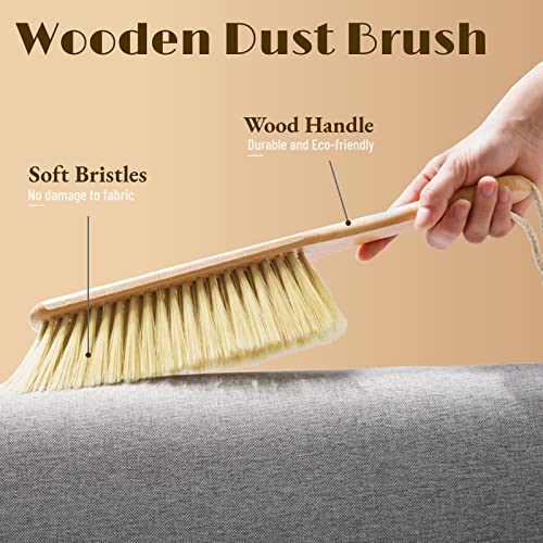 2 Pieces Dust Brush Hand Broom Wooden Bench Brushes with Soft Bristles Counter Brush with Long Wood Handle Household Cleaning Brush for Sofa Bed Pet Fireplace Car (Brown, Yellow) - color: Brown, Yellow
