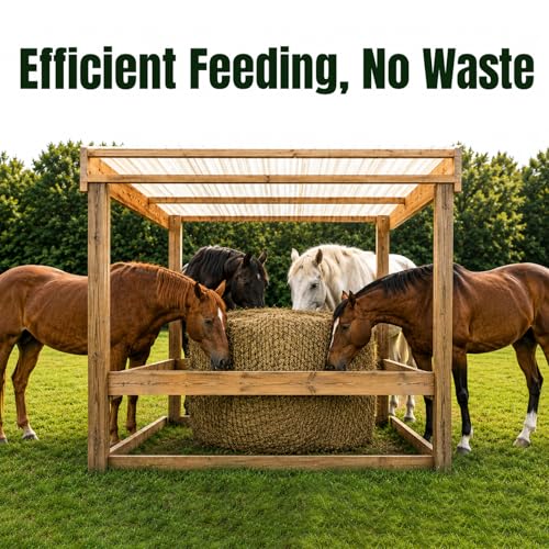 5x5 ft Round Bale Hay Net for Horses & Goats, 1.5" Holes Slow Feeder Hay Nets with Hay Net Repair Tool - size: 5*5*5 FT