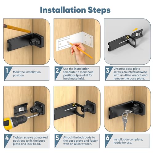 90 Degree Barn Door Locks with Key, Sliding Hasp Latch- Black | 3.3 Inch Thickened Heavy Duty Latch for Home Security, Inward Opening/Closet/Shed/Barn Door, Cabinet - color: Black, size: 3.3In with Key-1PC
