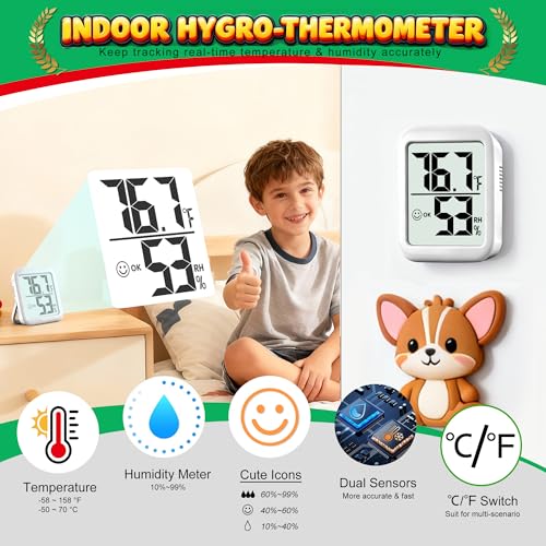 Antonki 2 Pack Room Thermometer Indoor Hygrometer | Monitor Temperature & Humidity, Accurate, Fast Read, Easy To View, Magnetic/Kickstand/Hanging, ℉/℃, w/ Battery, Compact - color: 2 Pcs * Classic White ( 90%+ Choice for Home )
