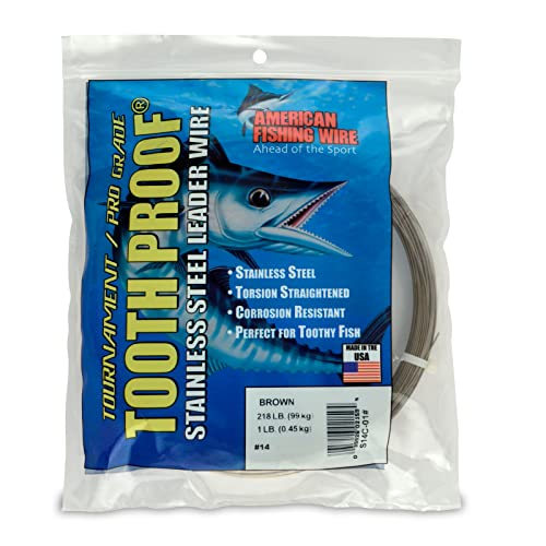 AFW Tooth Proof Fishing Line - Single Strand | High-Strength Stainless Steel Tooth Proof Fishing Line Single Strand Leader Wire Versatile Applications 360 lb test USA Made - color: Camo, style: #14, 218 Lb Test, 1 Lb