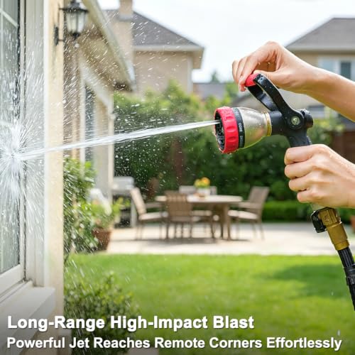 FANHAO Fireman Style Garden Hose Nozzle Heavy Duty Metal, 8 Spray Patterns | Large Lever Control, Non-Slip Ergonomic Grip, Rustproof Leakproof, High Pressure Water Hose Sprayer for Garden, Car , Pet
