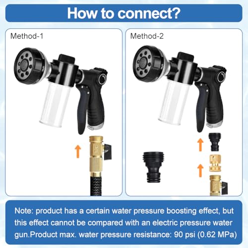 Garden Hose Nozzle, High Pressure Hose Spray Nozzle 8 Way Spray Pattern One-Touch Sprayer for Watering Plants, Lawn, Patio, Car Wash, Cleaning，Showering Pet
