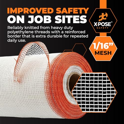 Xpose Safety Debris Netting for Construction | 8.5’ x 150’, 1/6" Mesh Scaffold Safety Net, Temporary Material Roll, Visibility Fence, Heavy-Duty Fire Retardant, White - color: White, size: 8.5' X 150' – 1/16" Mesh