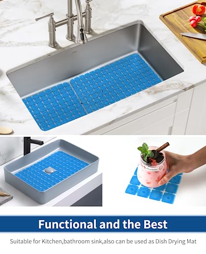 Bligli Sink Mat for Stainless Steel/Ceramic Sinks, 2 Pack 15.8x11.8 inches PVC Sink Protectors for Bottom of Kitchen Sink, Dishes and Glassware drain Mats, Durable and Fast Draining (Blue) - color: Blue