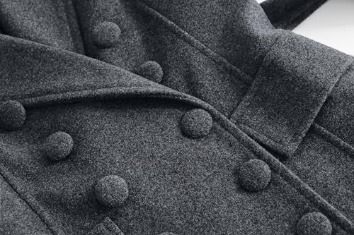 Women Long Winter Wool Pea Coat Lapel Double Breasted Trench Over Coat with Belt - color: Grey, size: XX-Large