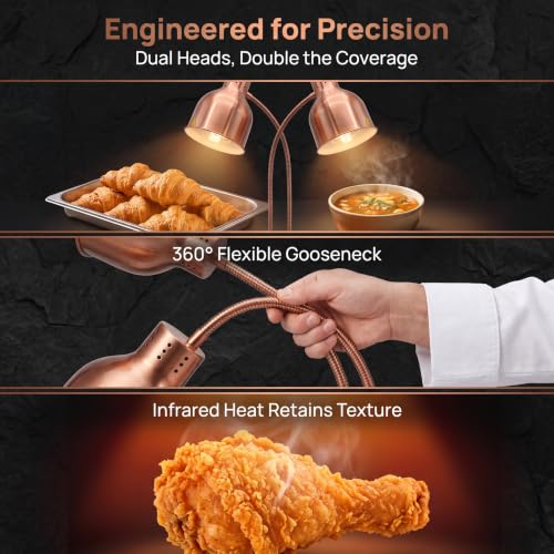 Dual Bulb Food Heat Lamp Restaurant Food Warmer Light Portable Heating Lamps (Dual Head(Copper)) - size: Dual Head(Copper)