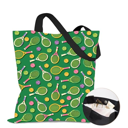 Aesthetic Canvas Tote Bag for Women - with Magnetic Snap Closure & Zipper Inner Pocket Reusable Totes Bag - color: Tennisball1