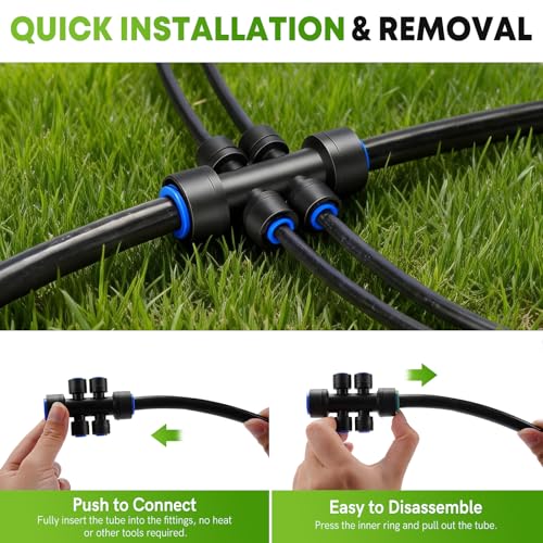 50FT 1/2"(OD) Drip Irrigation Tubing with 4 Fittings | 4 Packs 4-Way Quick Coupler, Push-to-Connect Fittings, For Raised Beds, Garden, Greenhouse, Lawn, Garden Watering System - size: 50FT 1/2”(OD) Tube