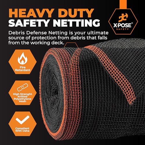 Xpose Safety Construction Safety Netting | 8.5' x 150', 1/4" Mesh Scaffold Safety Net, Temporary Material Roll, Visibility Fence, Heavy-Duty Fire Retardant, Black - color: Black, size: 8.5' X 150' – 1/4" Mesh
