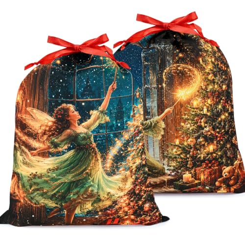 KzgtY Christmas Eve Angel 2PCS Gift Bags with Drawstring, 16 x 12 Inch Reusable Present Sacks for Christmas,Brithday, Holidays,Parties & Gift Packaging - color: Christmas Eve Angel