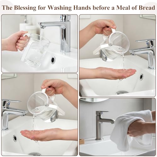 2 Pcs Judaica Hand Washing Cup with Dual Handles 5" Acrylic Clear Negel Vasser Hand Washing Cup for Jewish Ritual Netilat Yadayim Holiday Gifts (White Handle) - color: White Handle