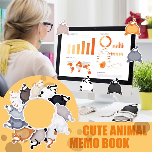 Yinder 24 Pads Cat Sticky Notes Fun Cartoon Memo Self Adhesive | Animal Memo Pad Bulk 12 Designs, For School Office Veterinary, Back to School Party Supplies Gift Tabs - style: Fresh Cat