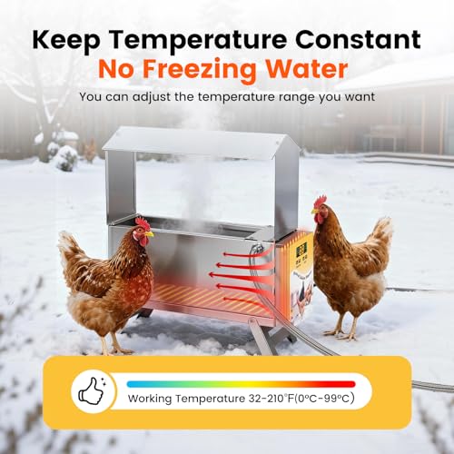 Chicken Waterer Heater for Winter 5L with Adjustable Leg Thermostat Control | Automatic Chicken Water Heated Freeze-Proof Poultry Water Heater Chciken Coop Accessories for Chicken Goose Duck