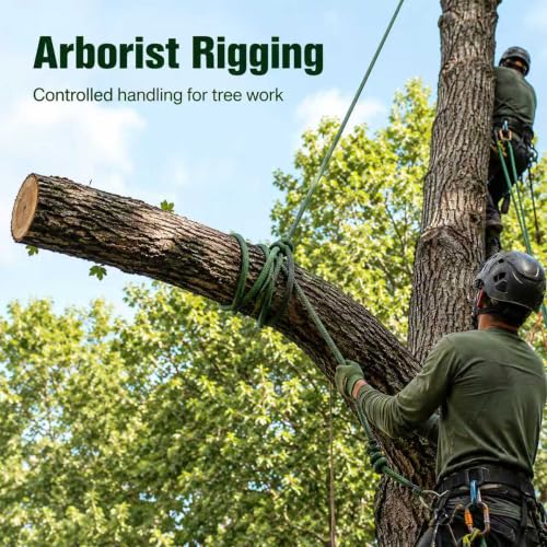 Double Braided Arborist Rope - 1/2 Inch x 200 Feet Polyester Rope - High Strength Climbing Rope for Tree Work, Halyard, Sailing(ArmyGreen) - size: 1/2 in×200 ft