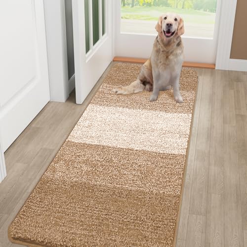 Kitinjoy Indoor Outdoor Door Mat, 48x30 Non-Slip Dirt Trapper Doormats | Camel Low-Profile Washable Inside Entrance Front Floor Mat, Sturdy Soft Entry Striped Doormats for Entryway - color: Camel, size: 48'' X 30''