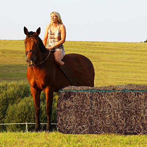 Riakrum 2 Pcs 47 x 20 x 20 Inch Large Square Bale Hay Net Horse | 5 Mm Mesh Fits 47x20x20 in Bales, Slow Feeder Cuts Waste, Black Net for Horse Mule Goat Cattle, Durable Feeding Bags