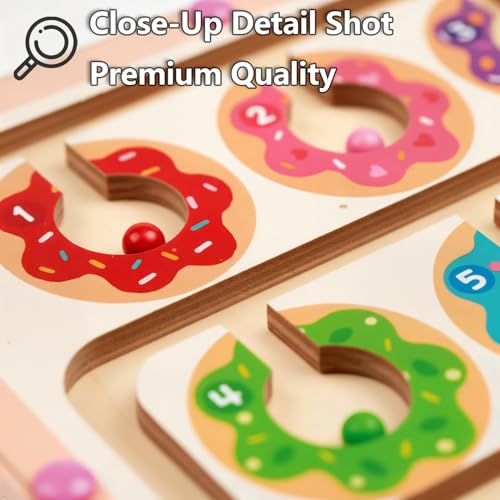 QimuMku Magnetic Maze Wooden Busy Board & Travel Toy for Toddlers Ages 2-4 | Magnetic maze travel activity for toddlers that builds fine motor skills, focus and screen-free learning on the go - color: Donut Magnetic Maze