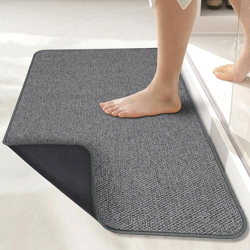 Bath Mat,Ultra Thin Bathroom Runner Rugs,Large Bath Mats for Bathroom,Quick Dry,Non-Slip,Machine Washable,Low Pile,Bath Rug,Shower Outside,Sink,Home Decor Accessories.Dark Grey,1'5"x2'11"（17x35inch） - color: Dark Grey, size: 1'5" X 2'11" (Runner)