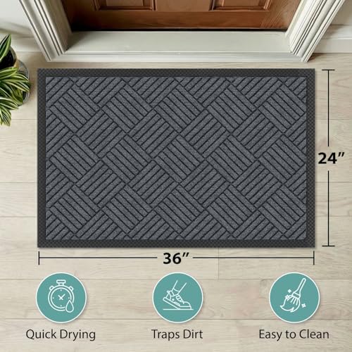 Barnyard Designs Premium Gray Non-Slip Door Mat (24" x 36", 2-Pack) | Heavy-Duty Entrance Rugs with Rubber Backing for Entryway, Patio, or Porch; Indoor and Outdoor; Set of 2 - size: 2' x 3'