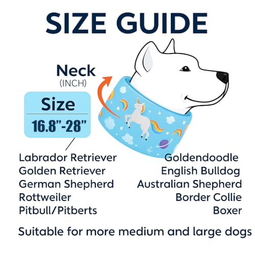 LovinPet Dog Recovery Collar, Adjustable Soft Cone for Medium & Large Dogs, Post-Surgery Comfort & Lick Prevention, Starlight Rainbow Unicorn Prints,Blue