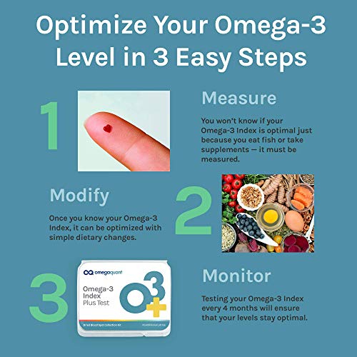 Omega Quant Omega-3 Index Plus Test Kit - Measures Blood Levels of Omega-3, Trans Fats, and Omega-6:Omega-3 Ratios | The Original Omega-3 Blood Test Home Kit | Measures Omega-3 Index, Trans Fat Index, Omega-6 to Omega-3 Ratio and AA:EPA Ratio, One Drop Sa