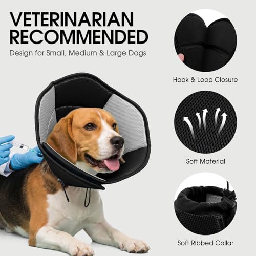 Soft Cone, Large Dog Cone Alternative for Recovery, Black - color: Black, size: Large
