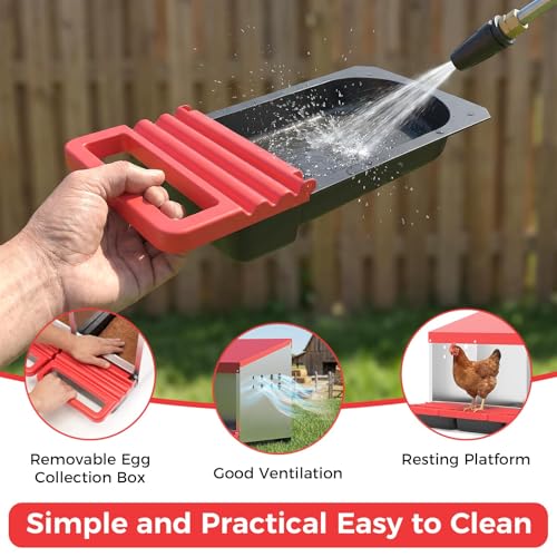 3-Compartment Chicken Nesting Box, Heavy Duty Galvanized Steel Poultry Nest Box, Wall Mount/Freestanding Design for Hens, Ducks, Backyard Homesteads & Farm Use, Red, with Soft Mats, No Stand - color: Red, size: 3 Room&Mat Board