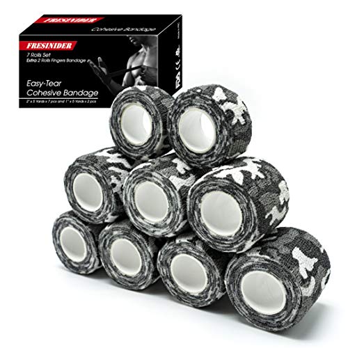 FRESINIDER 9 Rolls Self Adhesive Wrap Athletic Tape Gauze, Breathable Elastic Cohesive Bandage for Sports Injury & Pet (7 Pcs 2" x 5 Yards + 2 Pcs 1" X 5 Yards) (City Camo) - color: City Camo