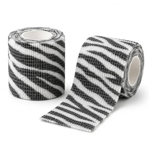 Premium Pet Vet Wrap — Non-Stick to Fur Self Adherent Bandage Wrap for Dogs, Cats & Horses, Breathable Cohesive Tape for Wounds, Paws & Legs, Animal Print Design - Pack of 2 - color: Zebra Print