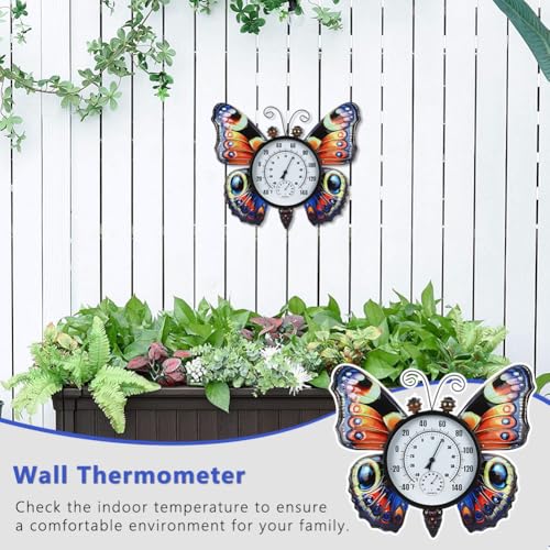 Large Outdoor Thermometer, Printed Butterfly Wall Thermometers | 23.6" Metal Indoor & Outside Thermometer with Large Number for Patio Home Room Decor - color: Multi Butterfly