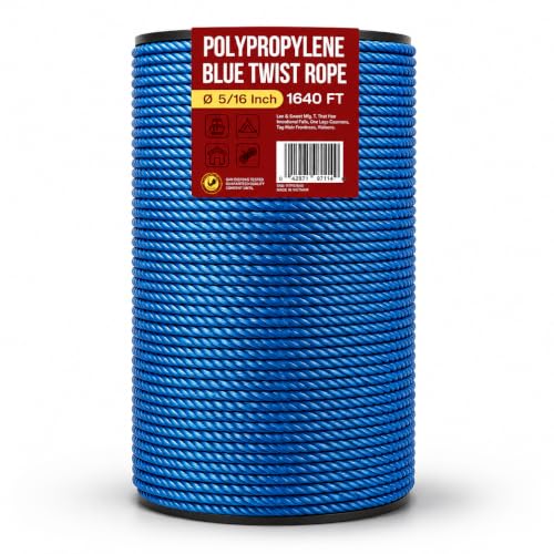 Heavy Duty PP/Polyester/Nylon Rope on Spool, Blue, 5/16inX1640FT | Weather-Resistant & Waterproof for Pool, Marine, Boating, Camping, Household, Towing, Construction & Rigging Applications - color: Blue, size: 5/16in X 1640FT