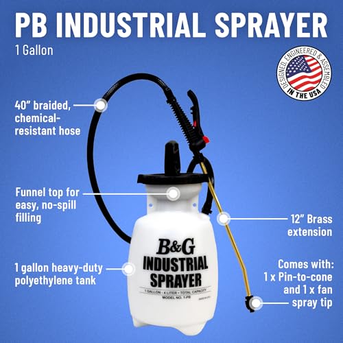 B&G PB Industrial Heavy-Duty Sprayer – 1 Gallon – Chemical Resistant Sprayer with Brass Extension & Viton Seals – Professional Janitorial & Sanitation Grade - size: 1-Gallon