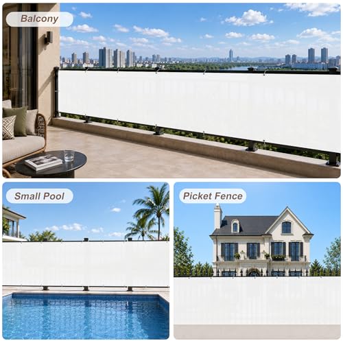 SUNNY GUARD 2.5' x 8' Balcony Privacy Screen, HDPE Patio Railing Cover Fence - color: White, size: 0 2.5' x 0 8'