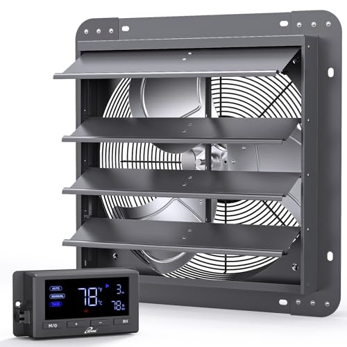 iLIVING 16" Wall Mounted Shutter Exhaust Fan, Automatic Shutter, Temperature and Humidity Controls with Variable Speed, 1736 CFM at 1600 RPM DC Motor - size: 16-inch