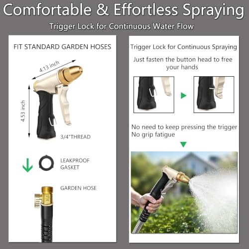 Garden Hose Nozzle, Heavy Duty Hose Nozzle | Metal Water Hose Nozzle with Non-Slip Grip, High Pressure, 4 Adjustable Spray Patterns for Garden, Car Washing & Pet Bathing