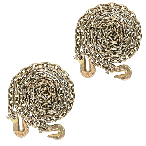 AAIN G80 Transport Chain, 3/8Inch*20 Ft Binder Chain with G70 Grabs 2 Pack | Heavy Duty Trailer Logging Binder Chain | 7,100 lbs WLL | for Transporting Towing Truck Tie Down Binding Equipment - size: 3/8 Inch - 20 FT, style: 2 Pack