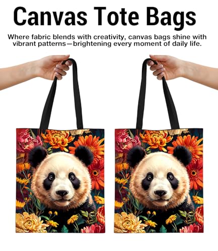 Vintage Botanical Animal Canvas Tote Bag for Women, Aesthetic Floral Animal Reusable Shoulder Bag for Shopping - color: 4