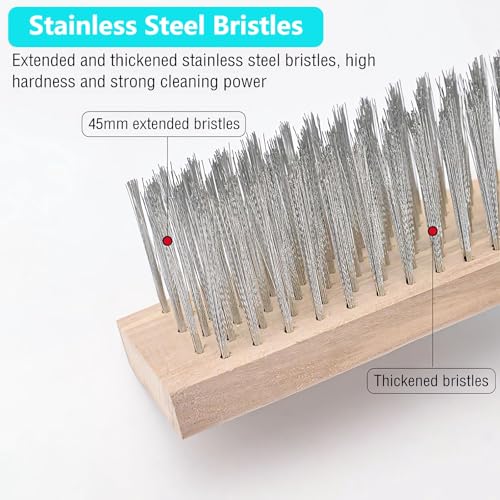 Concrete Scrub Brush - Concrete Brush Wire Broom with 62" Long Handle - Deck Brushes for Scrubbing Heavy Duty Stiff Metal Bristle Floor Scrubber Brushes for Cleaning Moss Grout Garage Patio