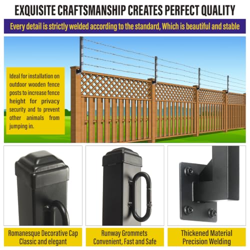 Hulave 8-Pack Fence Post Extender, High 23" Fence Barbed Wire Extend Arm, Used to add Height to Wood Fences for Privacy and to Prevent Animals from Jumping Away and Breaking in (Matte-Black) - size: Heigh-23in