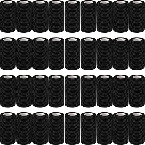 AZEN 36 Pack Self Adhesive Bandage Wrap, 4" X 5 Yards Elastic Cohesive Bandage Wrap, Black Athletic Tape, Tattoo Grip Tape Wrap, Vet Wrap, Ankle Tape - color: Black, size: 4IN - 36Pack