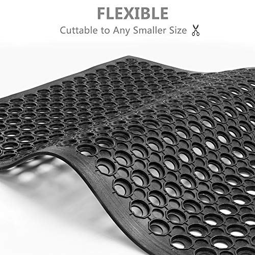 ROVSUN Rubber Floor Mat with Holes, Anti-Fatigue/Non-Slip Drainage Mat, for Industrial Kitchen Restaurant Bar Bathroom Utility Garage Pool Entry Door Mat, Indoor (36'' x 60'' Black 1Pcs)