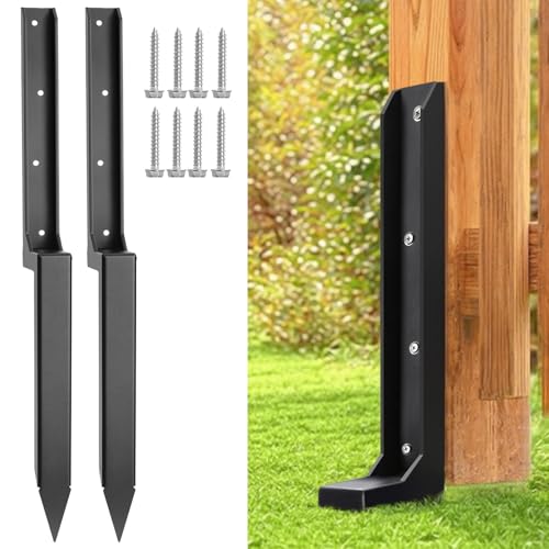 Fence Post Repair Stakes Kit, Black, 2-Pack | 1/8" Thickened Carbon Steel, One-Piece Structure, Heavy Duty Ground Anchor, For Broken/Leaning Privacy Fence & Mailbox Post - color: Black/2 Pack