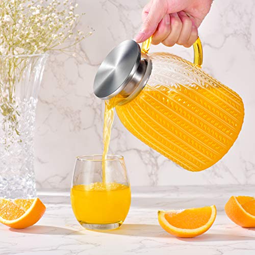 Aofmee 60oz Glass Pitcher, Water Pitcher with Lid, Iced Juice Jugs for Fridge, Glass Carafe for Cold or Hot Beverages, Sun Tea Jar, Easy Clean Heat Resistant Jug for Milk | Thickened Borosilicate Glass Iced Tea Pitcher, Drip-free Spout, Heat/Cold Resistan