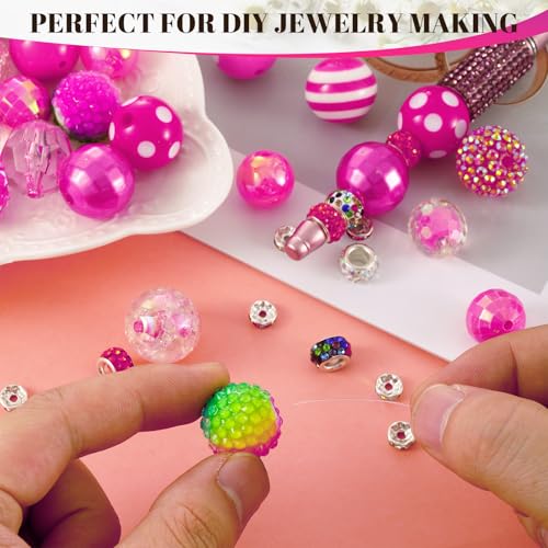 28 Pcs Chunky Bubblegum Beads and 84 Pcs Large Hole Spacer Beads | Total 112 Pcs Beads for Pens, 16/17/20mm Focal Bead for Beadable Pens, Large Beads for Jewelry Making Keychain - color: Rose red