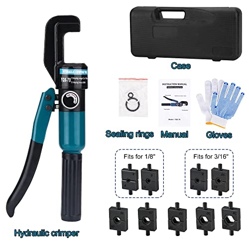 Hydraulic Crimping Tool for 1/8"-3/16" Cable Railing Kits, 10-Ton Crimper | 9 Hardened Dies, One-Hand Use, Hydraulic Crimper for Cable Railing Hardware, Wire & Battery Cable Crimping 12-2/0 AWG DC03 - color: Black