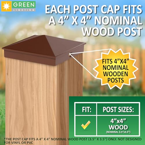 GreenLighting 4x4 Aluminum Pyramid Post Cap Cover (Brown 8 Pack) Fits 4x4 Nominal Wood (True 3.5 x 3.5) Powder Coated Matte Outdoor Post Caps Cover, Fence Wood Post, Decking, Waterproof - color: Brown 4x4, size: 8 Pack