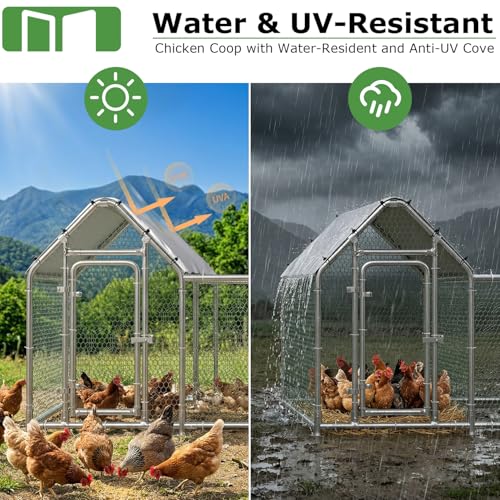 Large Metal Chicken Coop Run, Outdoor Chicken Pen for Yard (9.8x3.3x4.9 ft) | Spire-Shaped Walk-in Coop with Waterproof & Anti-UV Cover. Heavy-Duty Metal Frame. Spacious for Chickens, Ducks, Rabbits.