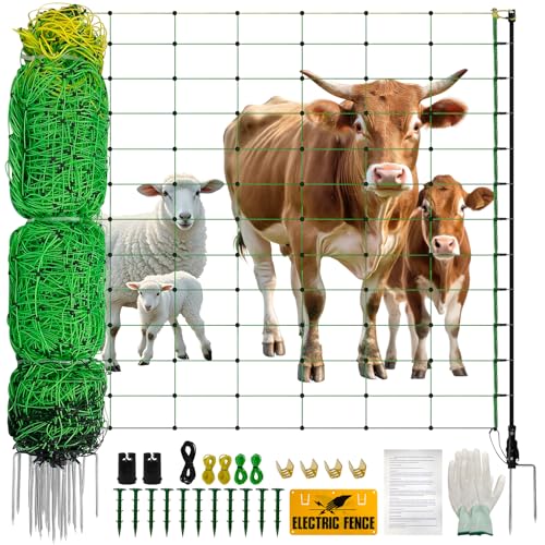 Electric Fence Netting, 42.5" H ×164 L' Portable Livestock Fencing for Sheep, Cattle, Net Fencing Kit with 14 Posts Double Spiked, Movable Poultry Netting for Backyards, Homesteaders, Farms Ranches - size: 164 * 42.5