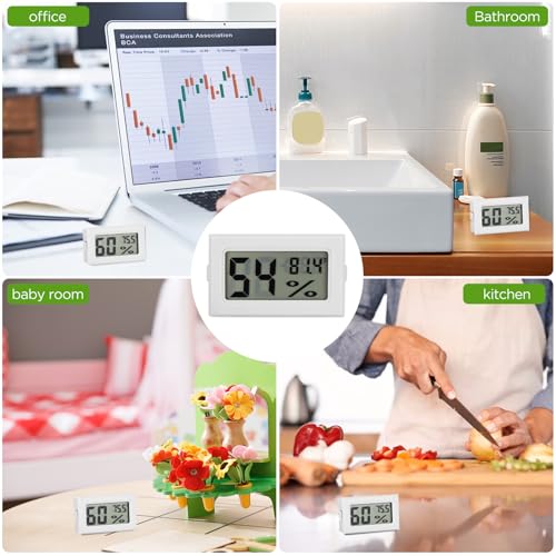 12 Pack Mini Hygrometer Digital Electronic Temperature Humidity Meters Gauge Indoor Thermometer Hygrometer LCD Display Fahrenheit (℉) for Guitar Case,Greenhouse, Garden, Cellar, Closet (White)